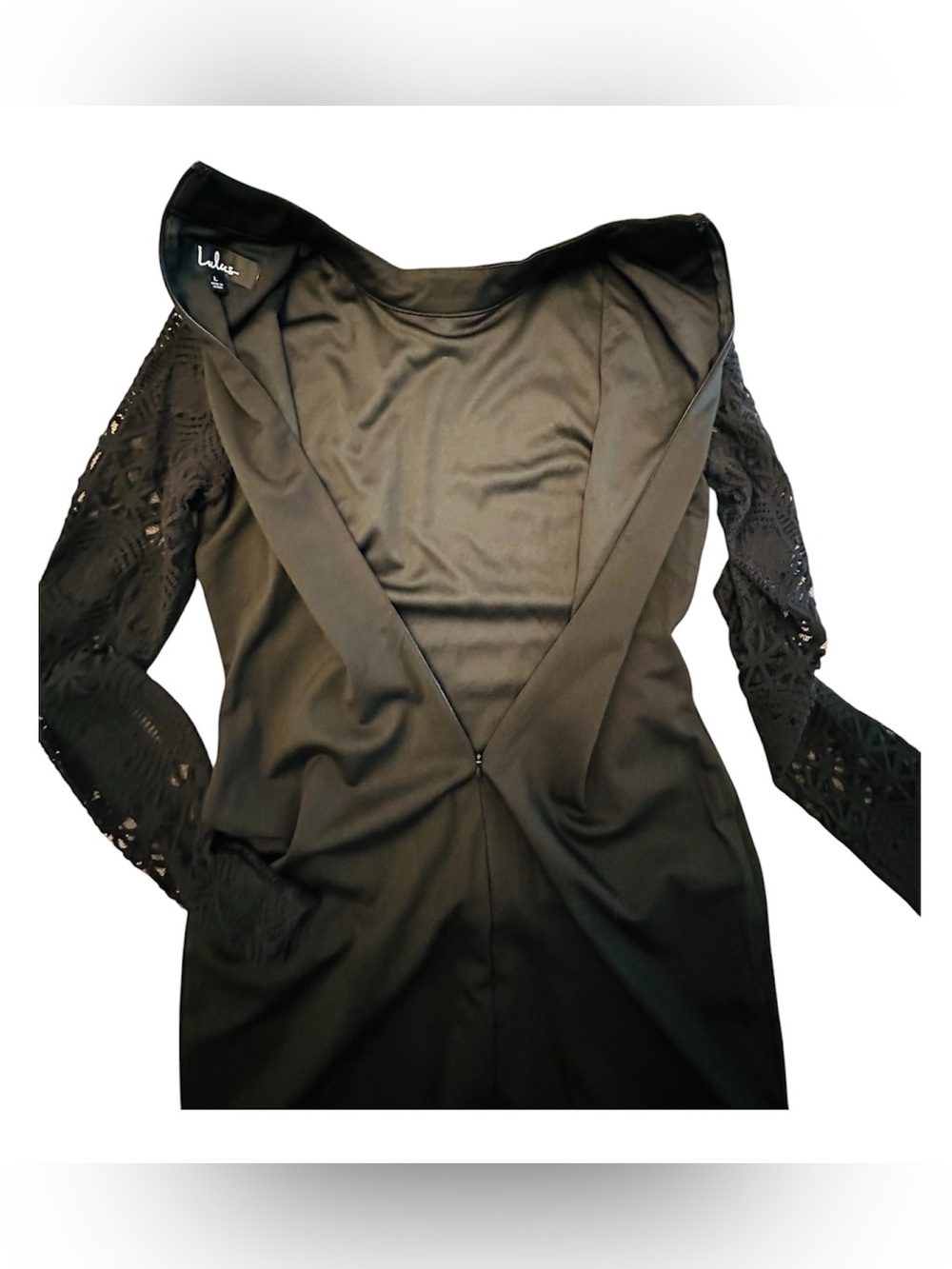 Lulu's Lace Up Your Sleeve Black Lace Long Sleeve Bodycon Dress Mini Women Large - Picture 9 of 12